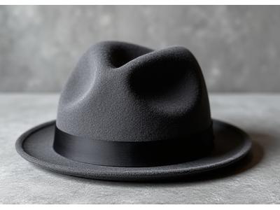 A sharp Trilby hat against a brushed concrete background.